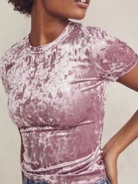 Free People- Crushed Velvet Short Sleeve Tee - Dusty Mauve